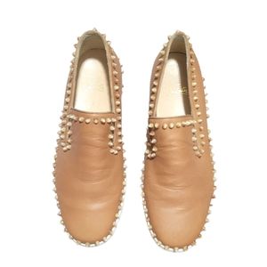 Christian Louboutin Tan Studded Slip On Loafers